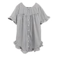 thumbnail image 4 of Womens Tops Striped Puff Sleeve Stand Collar Loose Blouse Spring Summer Shirts for Women Black L, 4 of 6