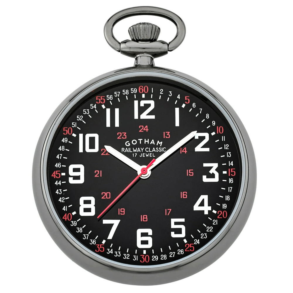Gotham Men's GunTone Mechanical Hand Wind Railroad Pocket Watch