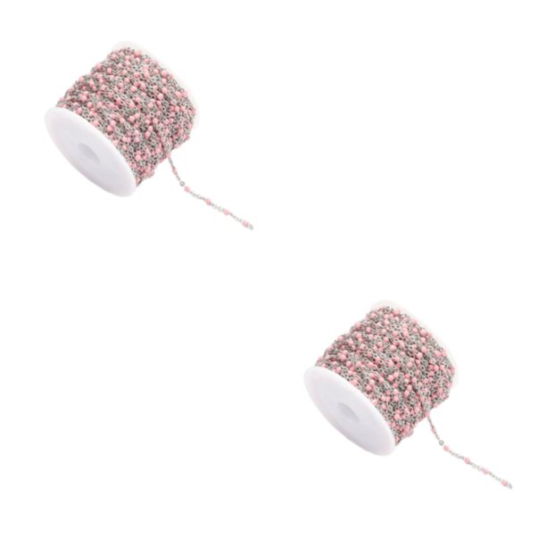 Ounissouiy Cadena a granel de cuentas de esmalte de colores para la fabricación de joyas Cadena de acero inoxidable resistente Acero+rosa Acero+rosa 2Conjunto
