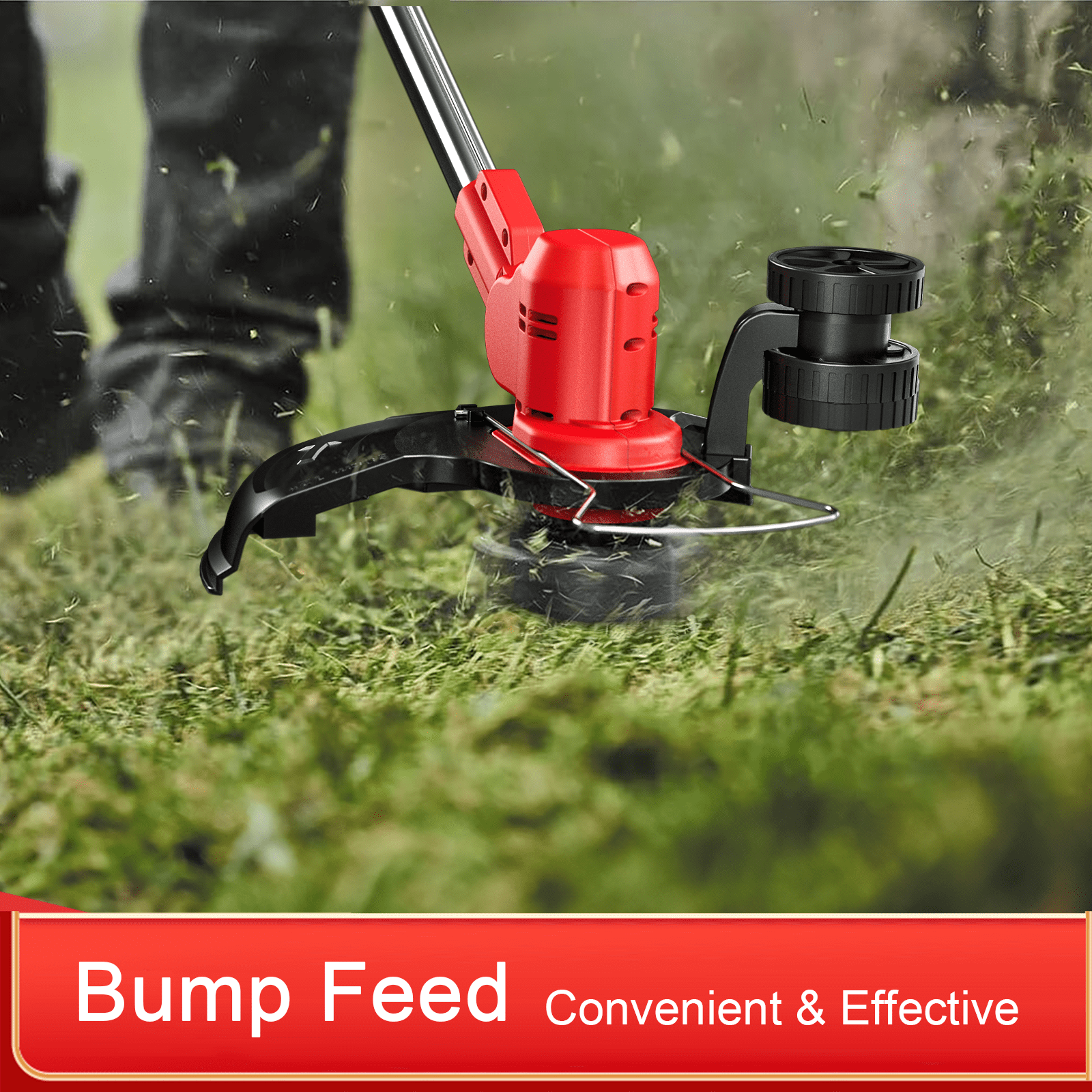 Cordless Grass String Trimmer Cutter, Electric Weed Eater Wacker for Garden and Yard Red