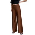 thumbnail image 3 of Women Satin Wide Leg Pants Hidden Elasticized Waistband Silk Casual Long Flowy Loose Trousers Brown XL, 3 of 9