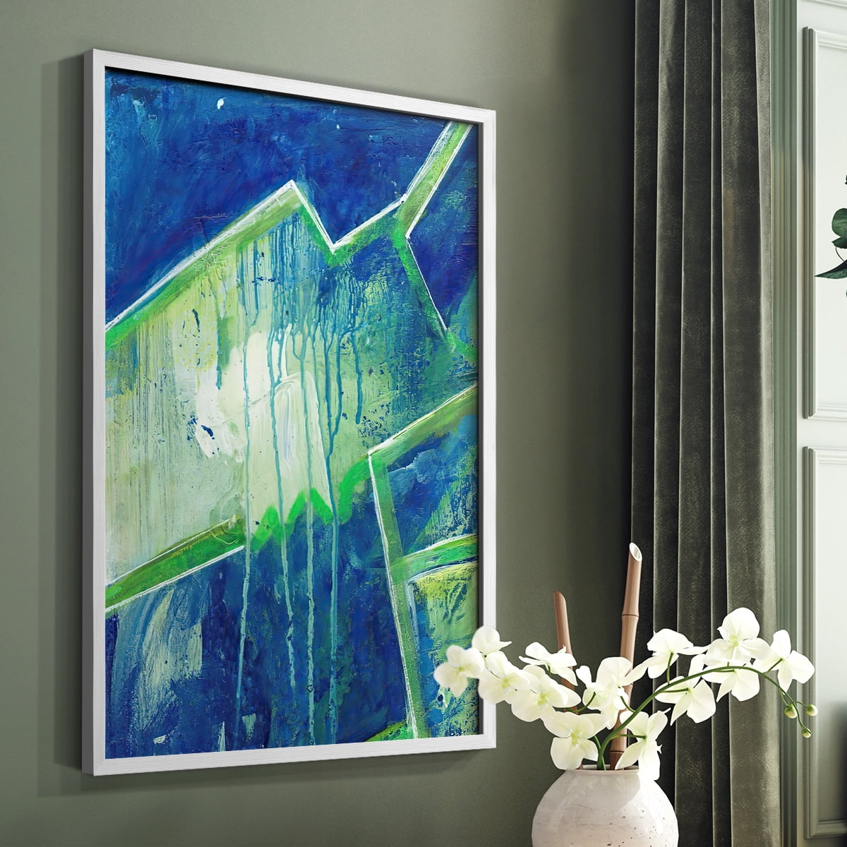 Geometric in Cool V Framed Print in White Solid Wood Framed Print No Nail Hanging