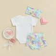 thumbnail image 6 of Infant Baby Girl Easter Outfits Short Sleeve Romper + Bunny Tail Shorts + Headband Set 0-18M, 6 of 7