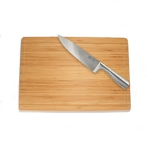 BambooMN Heavy Duty Premium Bamboo Cutting Board - 17.25"x11.75"x0.75" - Grooved/Flat with Chef's Knife Combo
