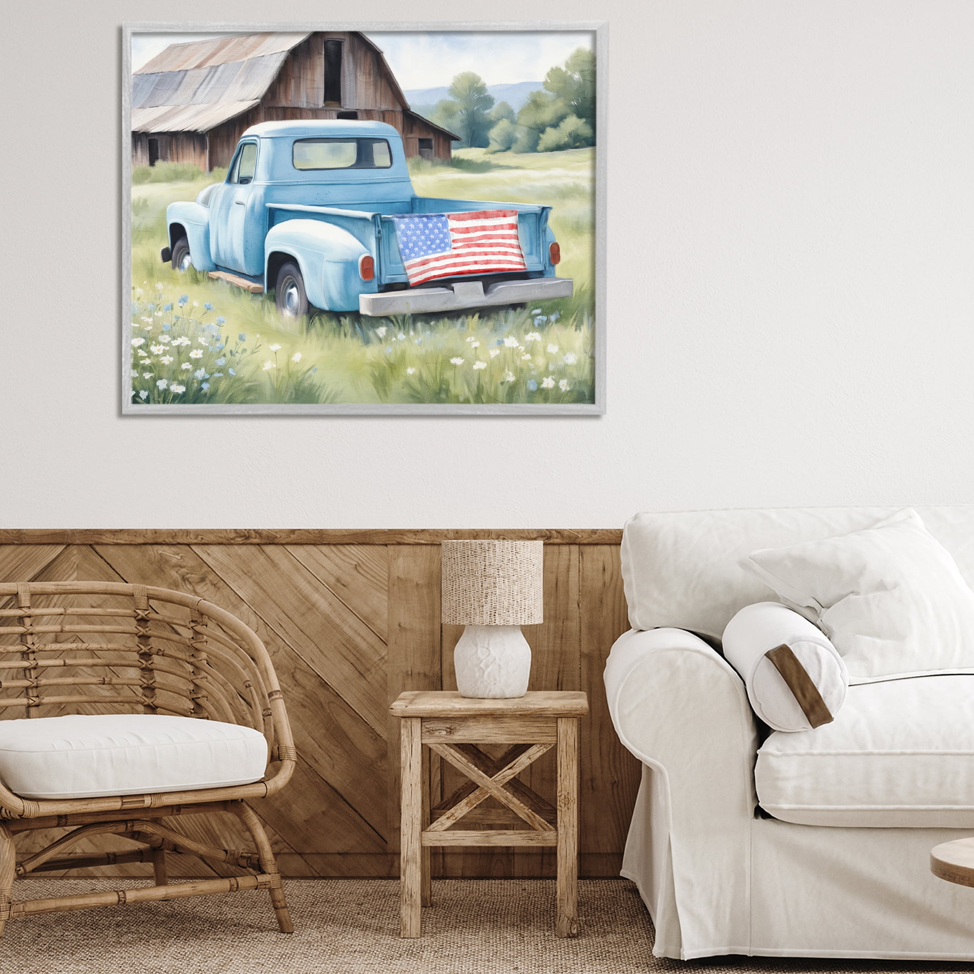 Stupell Industries American Pride Truck on Farm Gray Framed Giclee Art, design by Kim Allen
