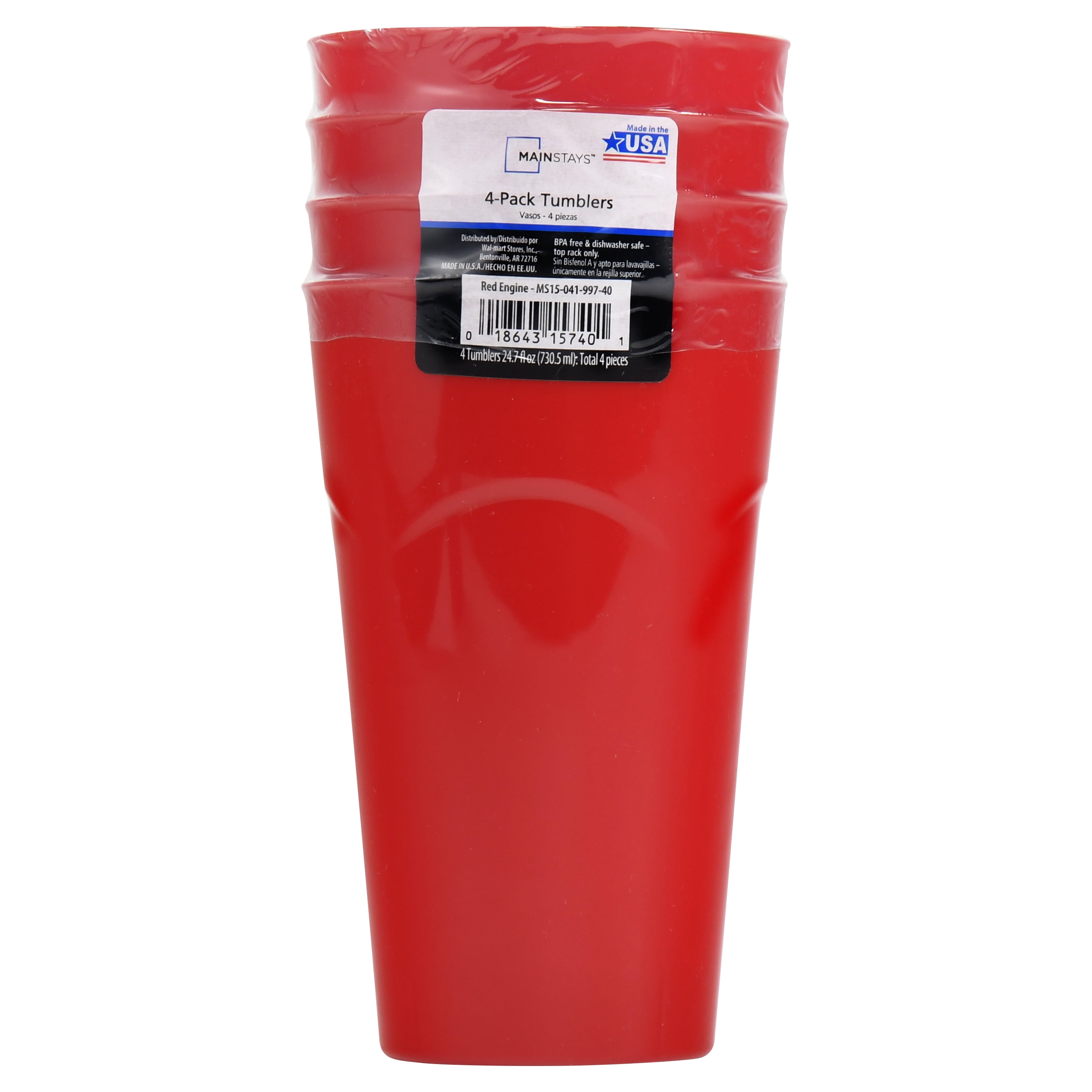 Mainstays Red Tumblers, 4 Pack
