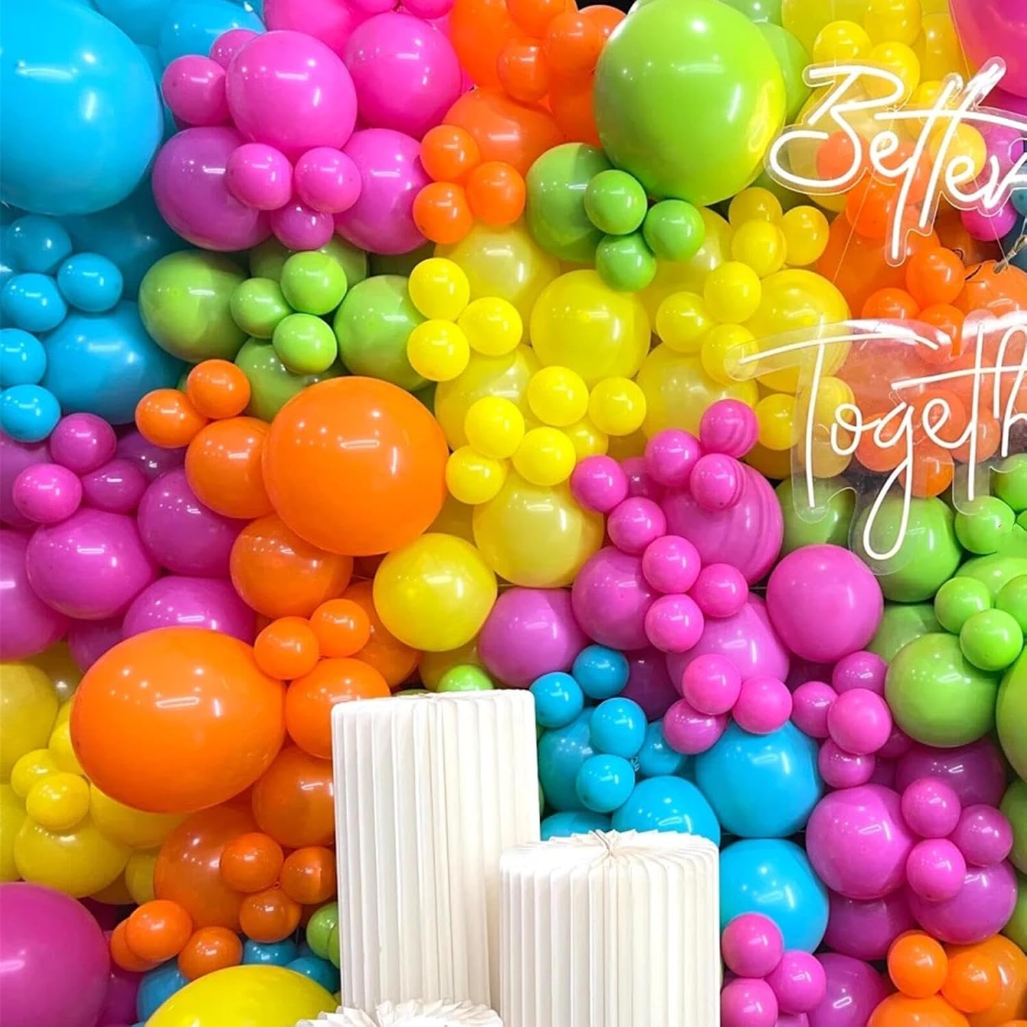 412pcs Summer Tropical Balloon Arch Garland Kit Different Sizes 18 12 10 5inch Rainbow Hot Pink Green Orange Blue Purple Balloons for Hawaiian Luau Aloha Baby Shower Birthday Party Decorations