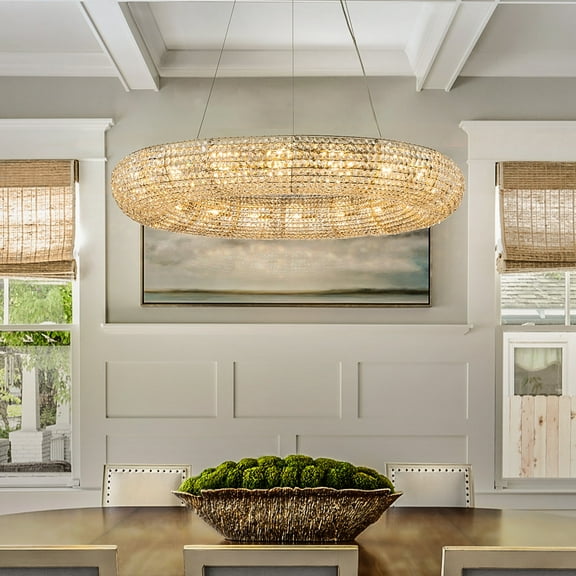 18-Light Glam Crystal Halo 41" Silver Leaf Chandelier with Crystal Beads Accents
