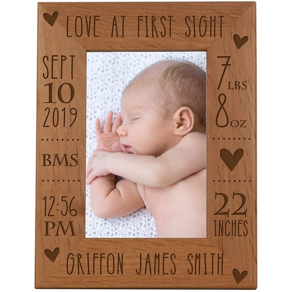 LifeSong Milestones Customized Engraved Vertical Picture Frame for Baby Boy - Love at First Sight