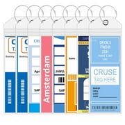 sixwipe 8 Pack Cruise Luggage Tags for Suitcases, Wide Luggage Tag Holders Cruise Essentials with Zip Seal & Steel Loops, Thick PVC Waterproof 2024 Cruise Luggage Tag Holders