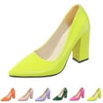 thumbnail image 4 of XIMIN Womens Pointed Toe Closed Toe Mid Heels Patent Slip On Block High Heel Pumps Party Working Shoes Fashion Comfortable Footwear (6.5, Green), 4 of 5