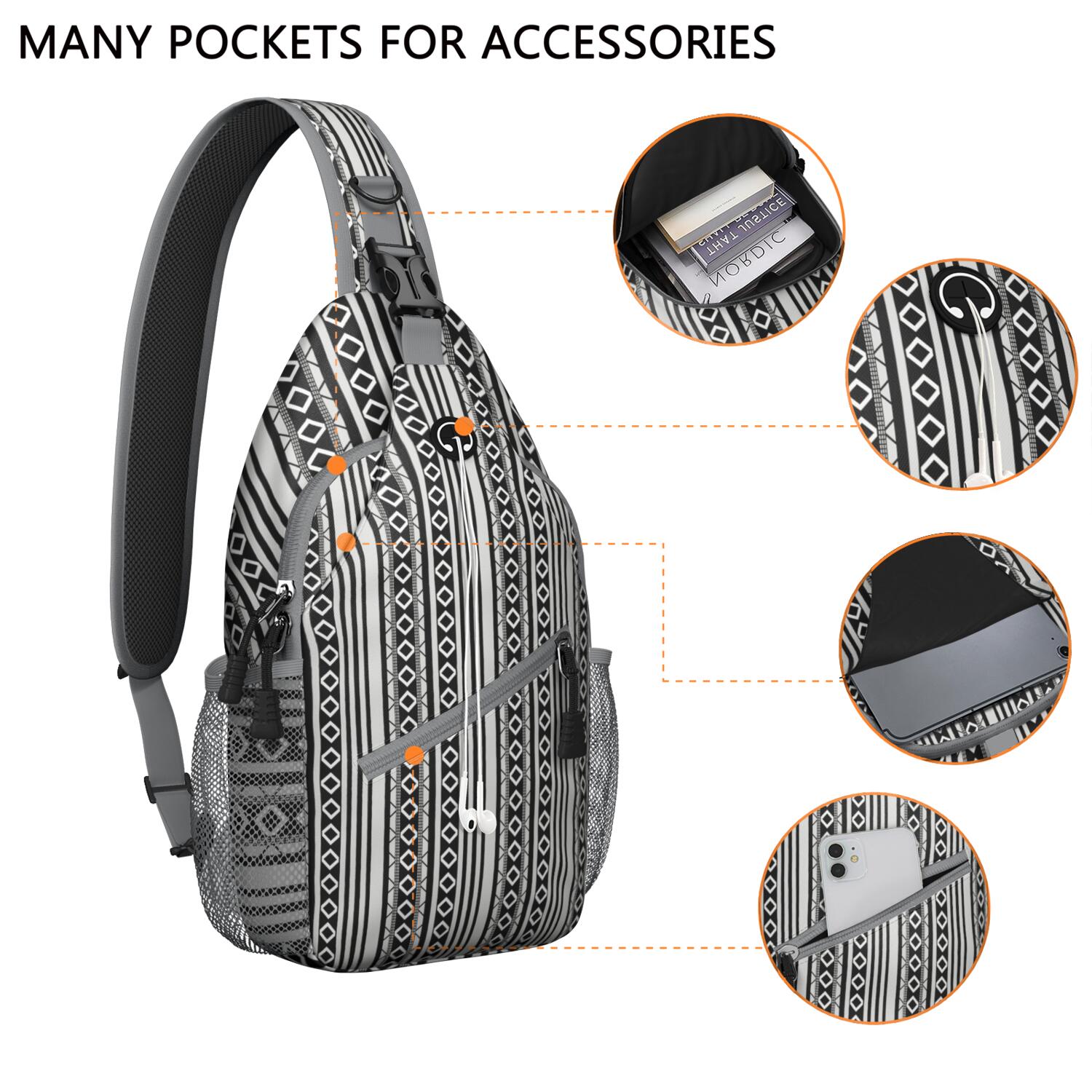 Tribal Patterns Shoulder Backpack Anti-Theft Sling Bag for Outdoor Adventures Rustic Style & Versatile