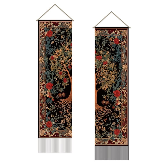 Gleamdisplay Tree of Life Tapestry Wall Hanging, 2-Pack - Nature Bohemian Wall Art, 51x13 Inches with Tassels for Bedroom Living Room Decor