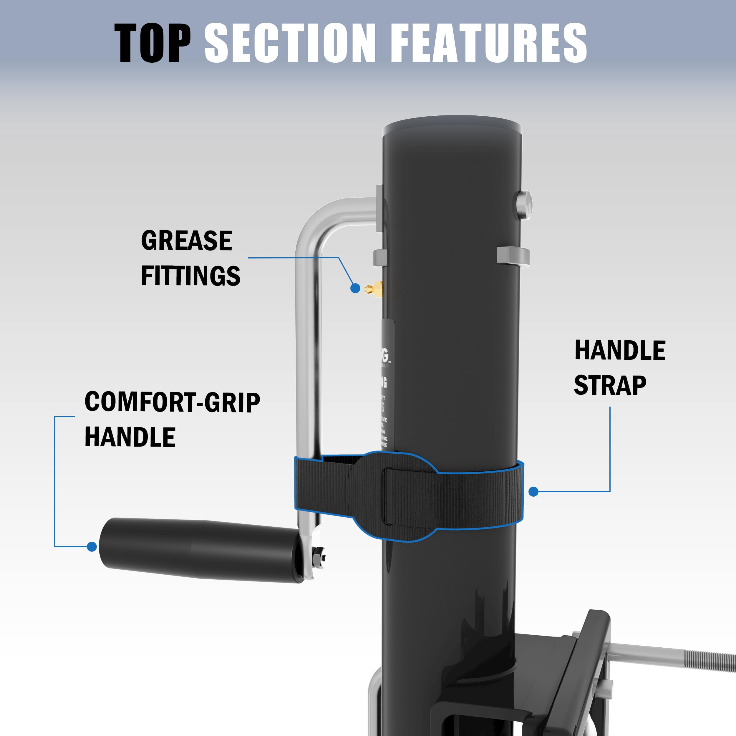 TOWKING 8" Spoke Wheel Trailer Jack, 10" Vertical Movement, 1500 lbs, for RV, Boat, Trailer and More, Black