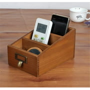 Chris.W 1Pcs Vintage Wooden 3-Compartment Desk Remote Controller Organizer, Home Sundries Storage Box, TV Guide/Mail/CD