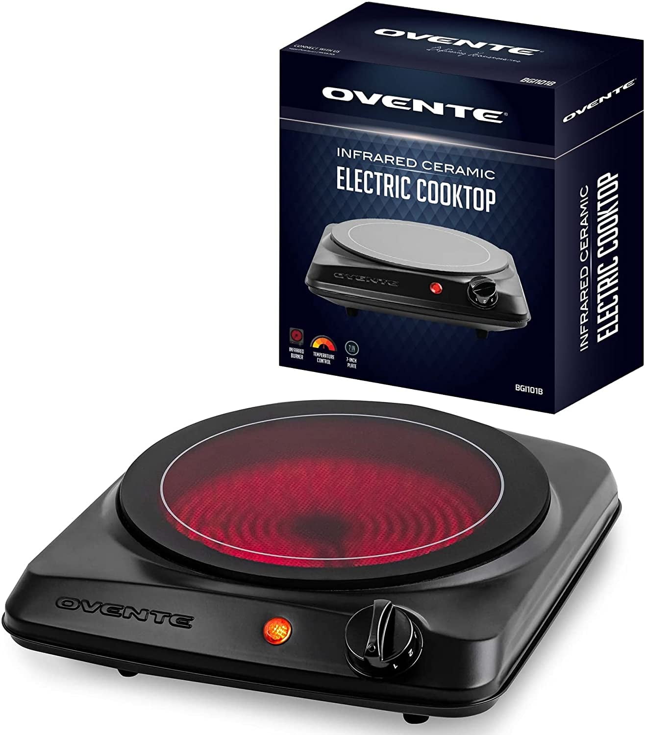 Ovente 1000W Electric Single Infrared Burner with 7 Inch Ceramic Glass Hot  Plate & 5 Level Temperature Control, Countertop Stove with Easy Clean 