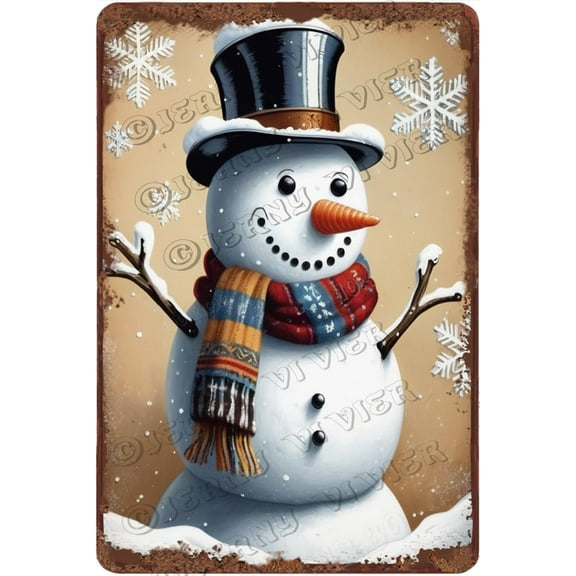 Winter Snowman Aluminum Sign Vintage Metal Sign Christmas Wall Art Outdoor Christmas Yard Sign Shabby Chic Country Xmas Wall Decor Outside Christmas Decor 12x8 inches