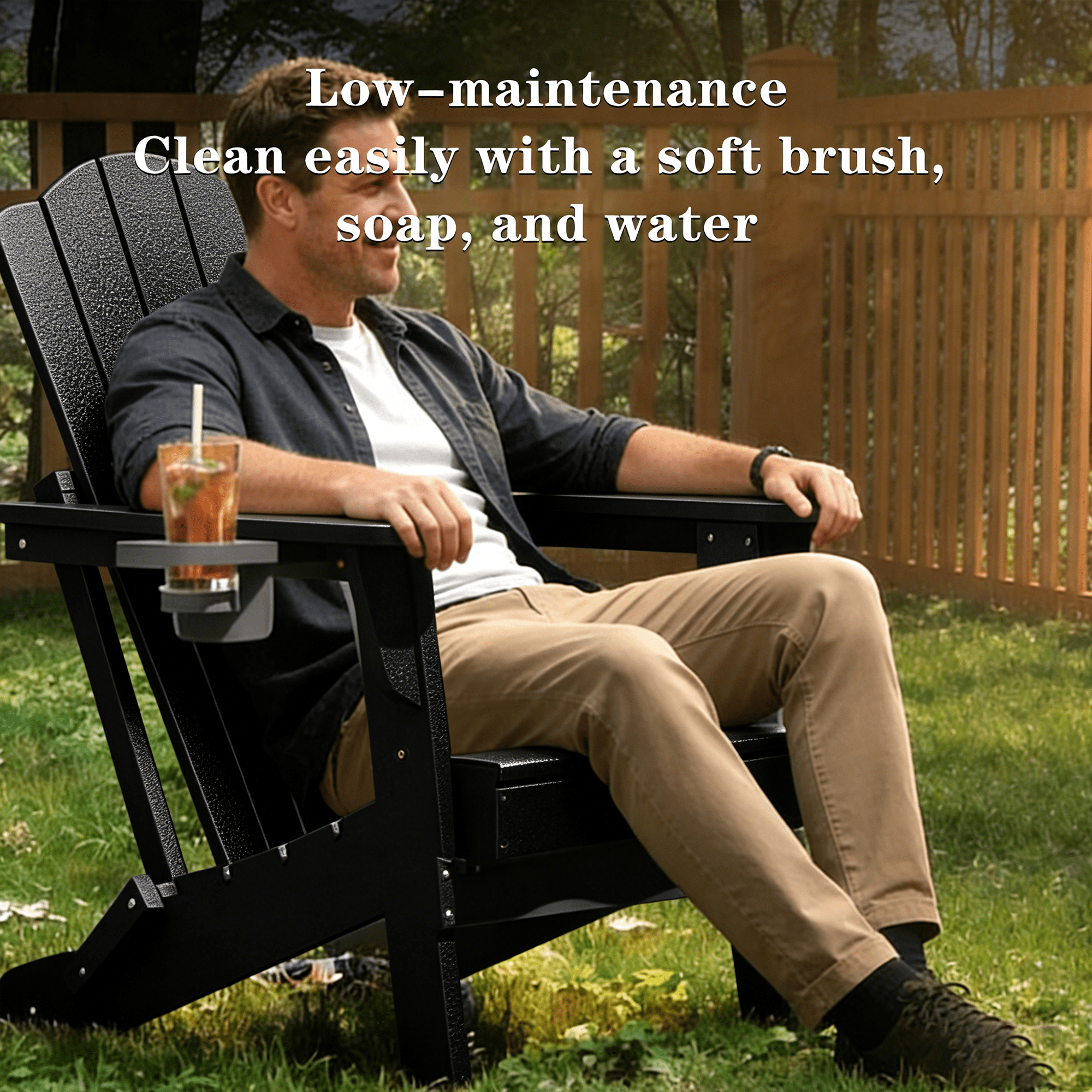 Nalwort Adirondack Chairs, Outdoor Wooden Lawn Chairs with Cup Holder, Patio Chair for Garden,Yard,Poolside,Backyard, 350lb Weight Capacity (Black)