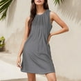 thumbnail image 2 of Women Summer Beach Dress Elegant Solid Color Floating Mid Length Round Neck Sleeveless Casual Fashion Dress Womens Casual Trendy Midi Dresses, 2 of 6