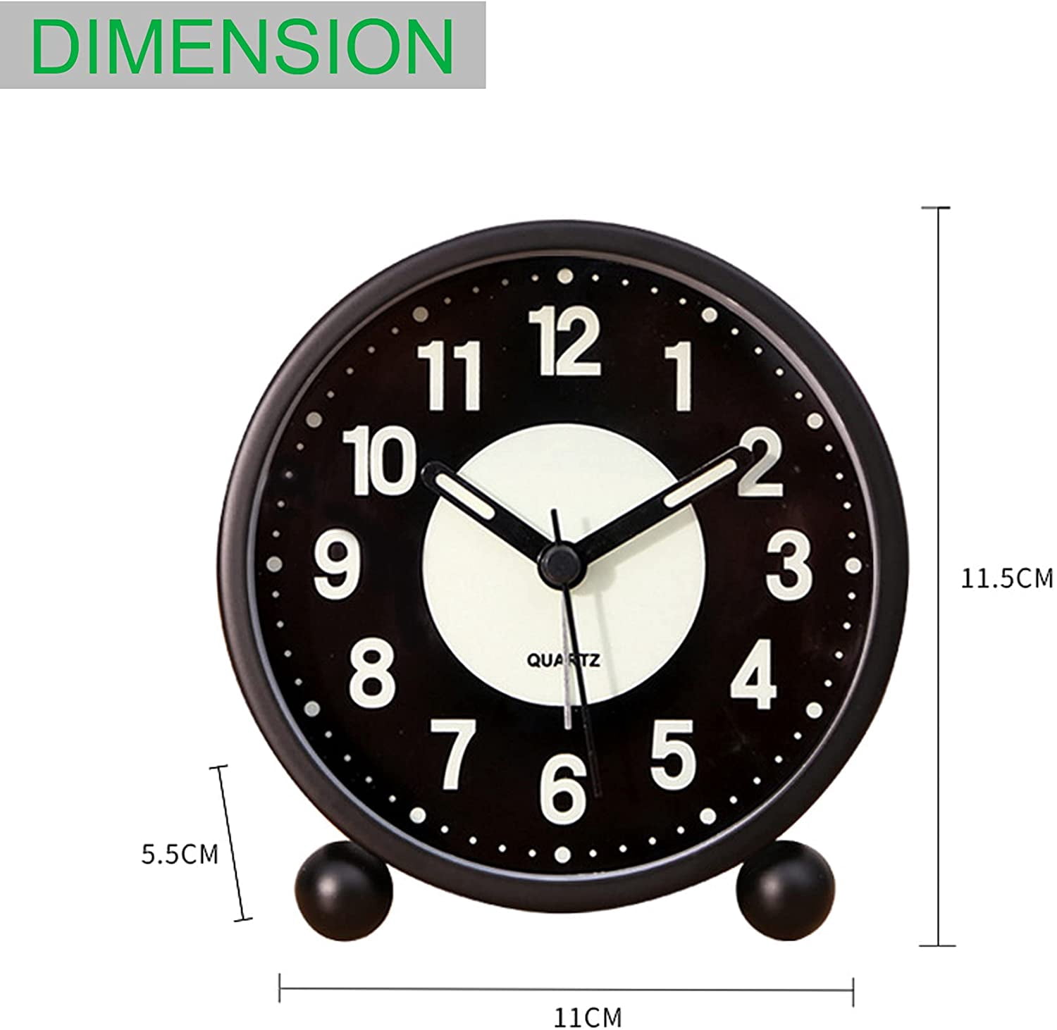 Alarm Clock Luminous 4 "Round Silent Analog Table Clock Non-Ticking, Battery Operated with Loud Alarm and Night Light Small Desk Clock for Bedroom, Bedside Table