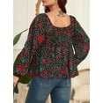thumbnail image 4 of Blusa de talla grande para mujer Blusa floral de manga larga acampanada Vintage Camisas casuale Irfora Cárdigan de mujer, 4 of 7