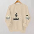 thumbnail image 4 of Mifsaly Womens Vintage Magic Witch Graphic Crewneck Sweatshirt Elegant Spooky Star Print Long Sleeve Pullover Cozy Fleece Top for Autumn Halloween Party Novelty Costume Khaki,L, 4 of 5