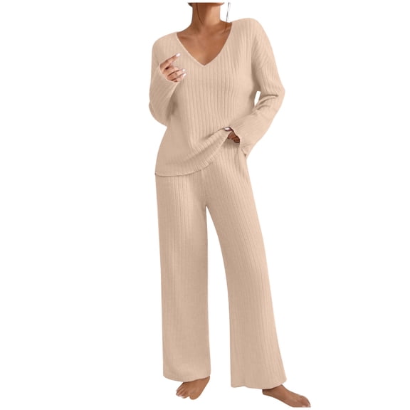 yievot Womens Knit Pajama Sets Long Sleeve Top and Pants Matching Lounge Set Two Piece Loungewear Sleepwear