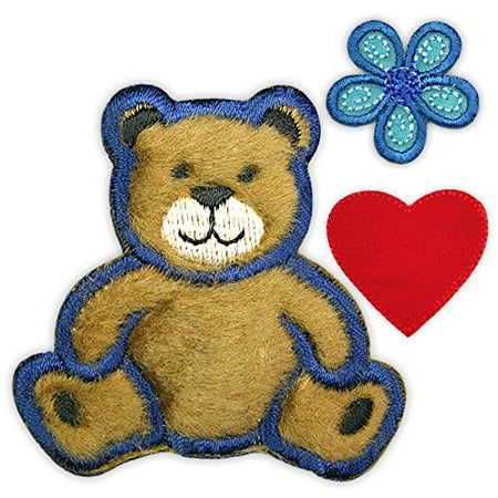 Altotux Small Brown Fuzzy Teddy Bear Red Heart Blue Flower Kaylee Firefly Costume Embroidered Sew on Patches Applique DIY Cosplay Craft