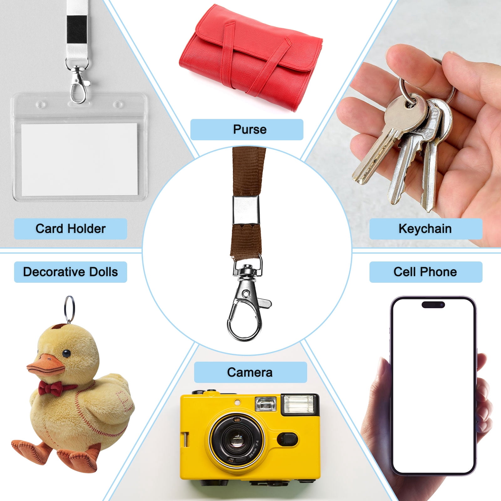 Uxcell 100-Pack Lanyards for ID Badges, Brown 0.4 in Wide Keychain Flat Neck Lanyard Strap with Swivel Hook Clip ID Holder Folder