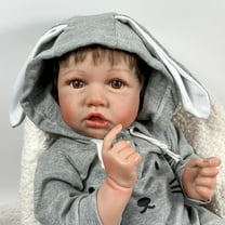 JRLCGYP 22-Inch Realistic Reborn Baby Doll Boy, Newborn Soft Vinyl Lifelike Baby Toy with Adorable Grey Bunny Jumpsuit, Ideal Birthday Gift for Kids Ages 3 