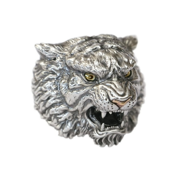 Brass Eyes Copper Nose 925 Sterling Silver Tiger Ring Punk Jewelry TA433 US Size 10