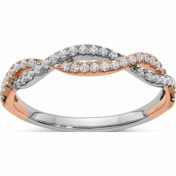 14K Two-Tone White & Rose Gold Diamond Wedding Band (Size 7) Made In India -Jewelry By Sweet Pea