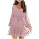 thumbnail image 1 of Gibobby Vestido casual de punto para mujer Vestidos a la para mujer, cuello en V, manga larga, minivestido fluido, informal, suelto, con lunares, cintura alta(Rosa,XL), 1 of 5