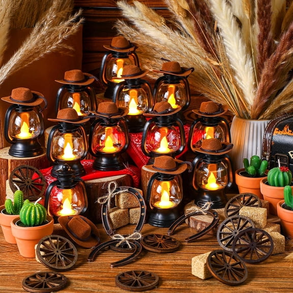 184 Pcs Western Centerpieces for Tables  Theme Party Decoration Hay Bales Mini  Hats Lanterns Horseshoe Wagon Wheel Cactus Tealight Bandannas Rope for Adults My First Rodeo Party