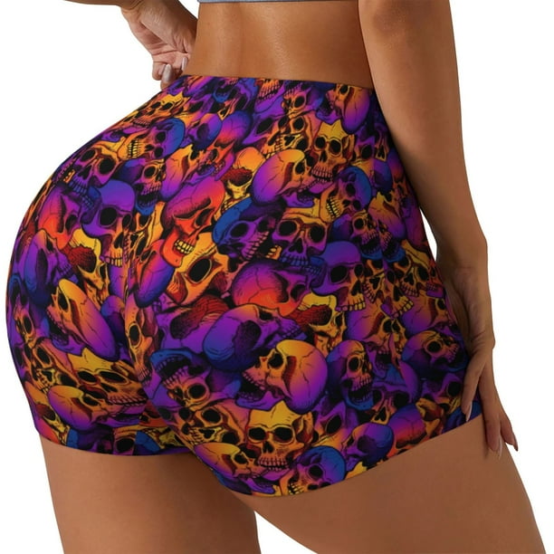 Fotbe Skull Shorts Sin Costuras – Shorts Deportivos de Cintura Alta para Mujer, Elásticos para Gimnasio, Yoga, Running o Ciclismo-Small