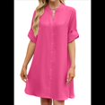 thumbnail image 2 of Vestido Camisero de Verano para Mujer, Informal, de Corta, con Botones y Cuello en V, Talla Grande Rosa Roja S, 2 of 6