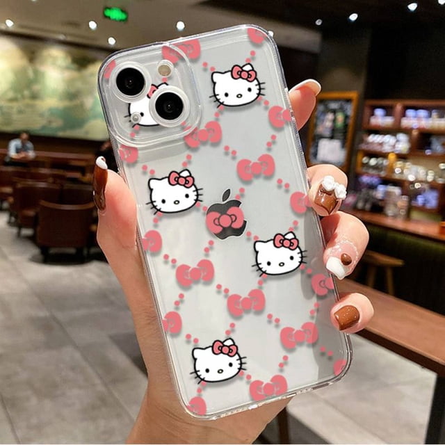 Bonita funda de teléfono de Hello Kitty Cat para IPhone 14, 13, 12, 11 Pro Max, Mini funda transparente con ojos de Ángel zhangmengya LED