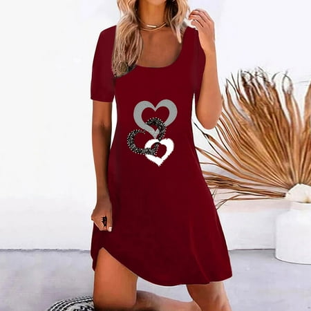 

cllios Casual Loose Dress For Women Womens O-Neck Sleeve Sundress Swing Flowy Mini Dress Solid Dress for Women 2022