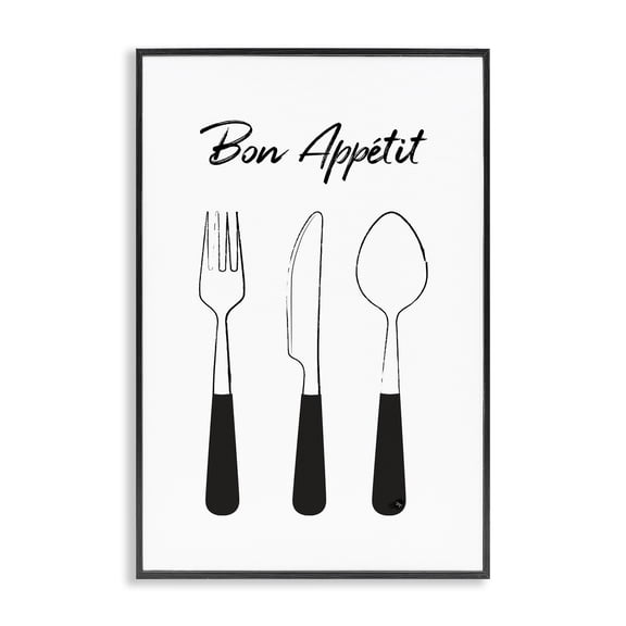 Stupell Industries Contemporary Bon Appetit Fork Knife Spoon Black Framed Giclee Art, 12 x 18, by Martina Pavlova