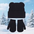 thumbnail image 2 of NOLDARES Little Girls Boys Beanie Hat and Glove Set Multicolor Knit Pompom Beanies for Winter Snow Ski Caps(M034-Black), 2 of 8