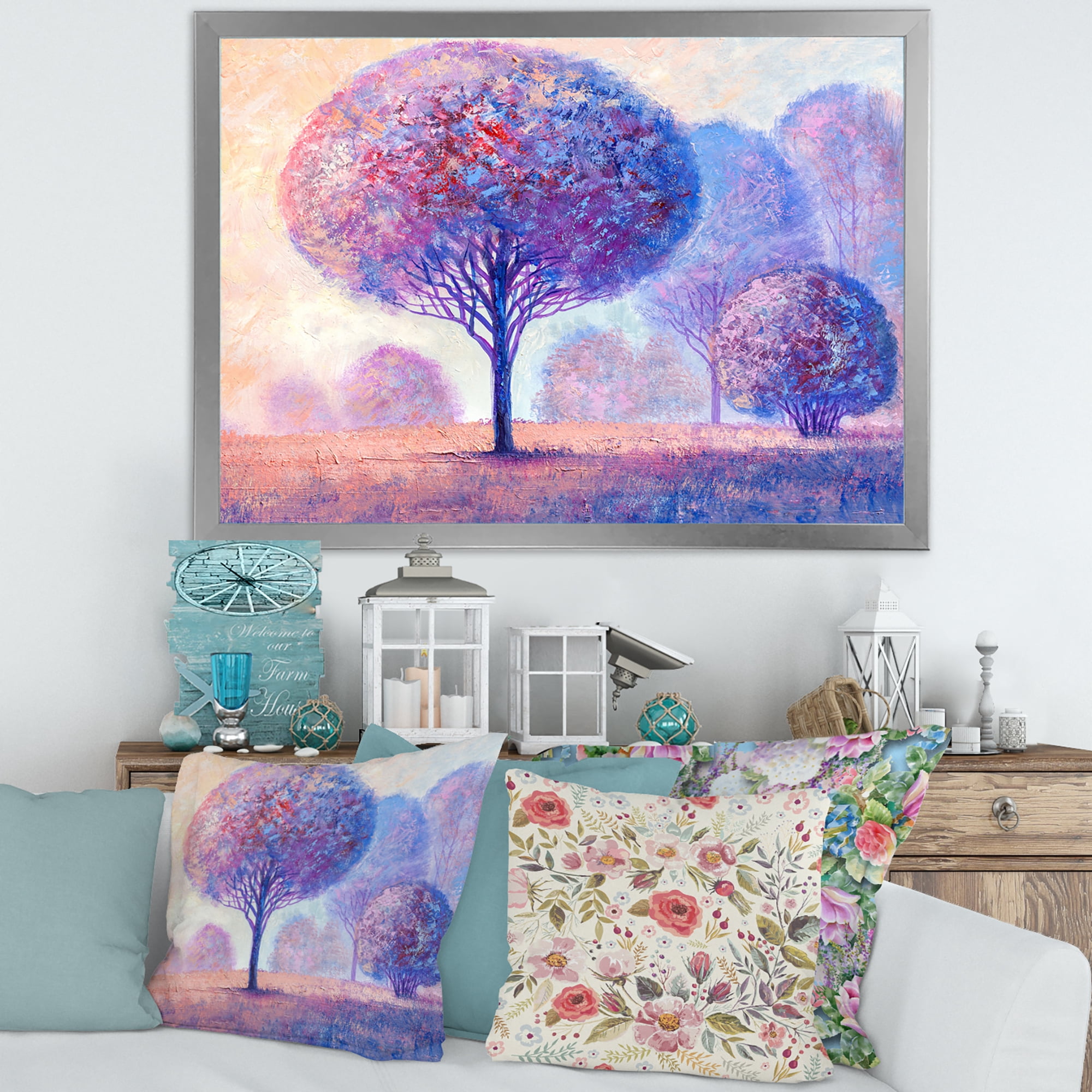 Designart 'Colourful Trees Abtract Impression II' Traditional Framed Art Print