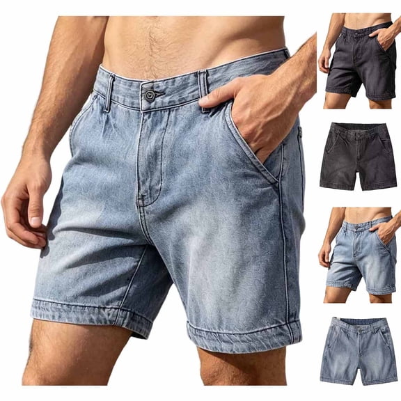 Liweisiy Men's Skinny Jean Shorts Slim Fit Button Placket Vintage Denim Shorts Summer Casual Classic Jorts With Pockets Black S