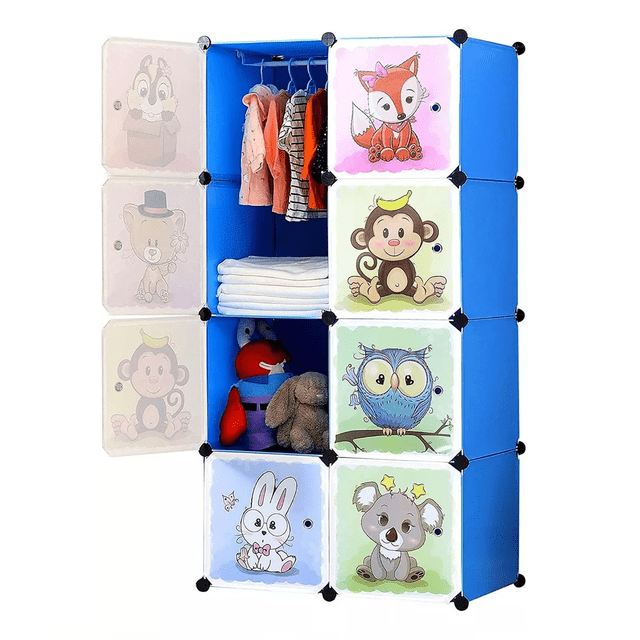 Cajas Organizador De Ropa Colgar Estante ANIMALES AZUL