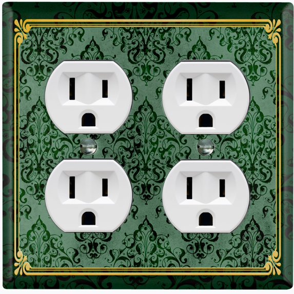 Metal Light Switch Plate Cover Elegant Victorian Floral Damask Frame Green FRA079