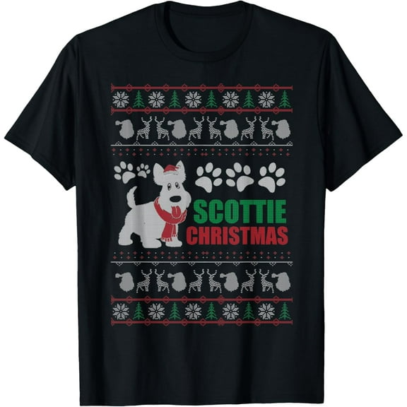 Scottish Terrier Funny Dog Ugly Christmas Gift T-ShirtMen and women, White Black T-shirt, size: Extra large S-1827XL