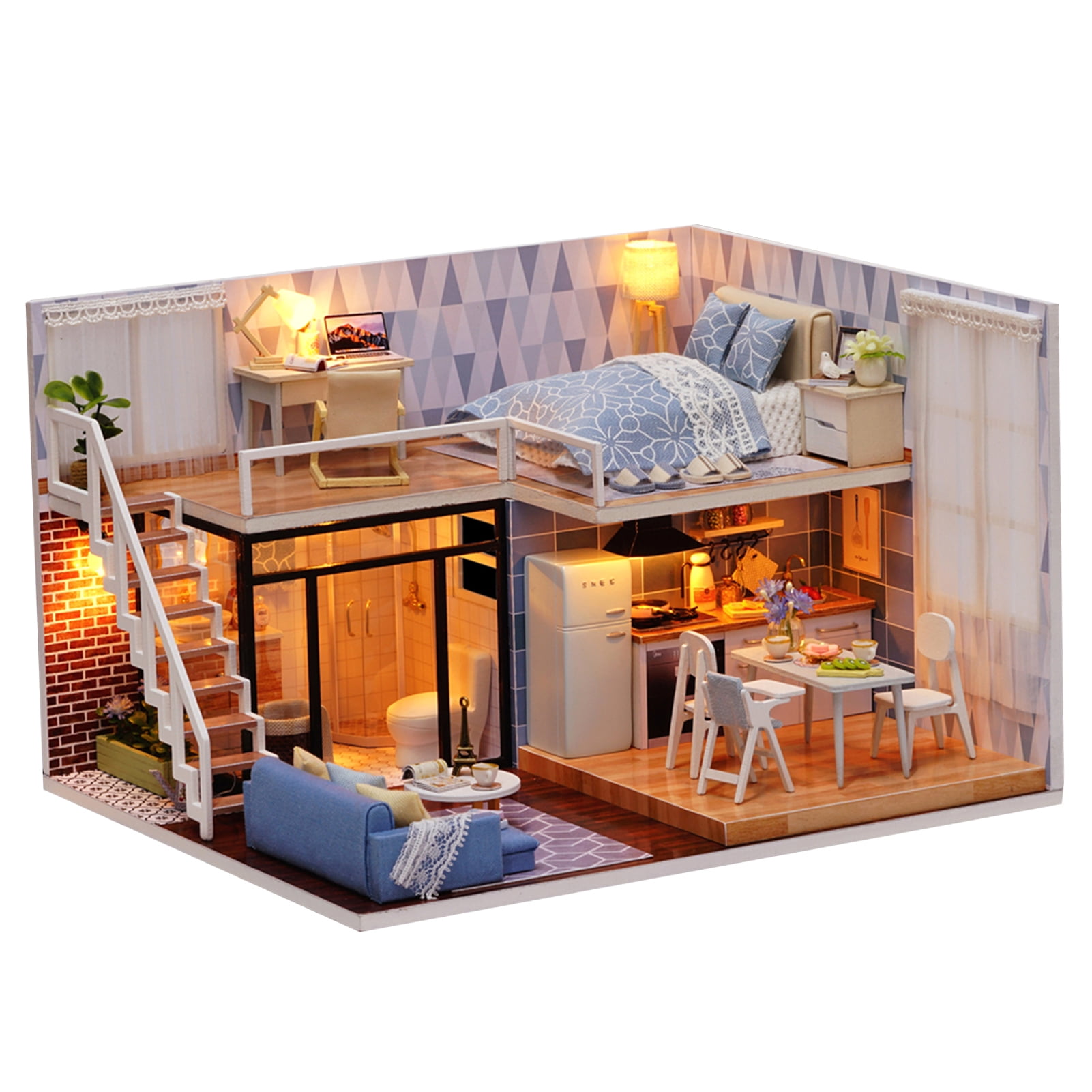 DIY Miniature Loft Dollhouse Kit Lifelike 3D Wooden House Room Handmade  with Furniture Lights Valentine's Day Christmas Birthday Gift 
