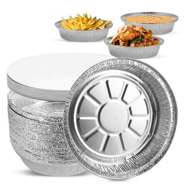 50 Unités de Moules Ronds en Aluminium de 9 Pouces Jetables avec Couvercles en Carton Parfaits pour la Cuisson, le Stockage et la Réchauffage (Couvercles en Carton)