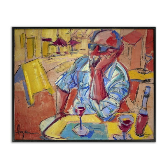 Stupell Industries Man with Wine Portrait People Painting Black Framed Art Print Wall Art, 14 x 11