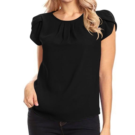 Iyufng Womens Tops Summer Chiffon Blouses Round Neck Short Sleeve Tops Casual Work Shirts