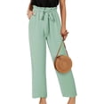 thumbnail image 2 of Huowey Womens Pants Solid Color High Waist Wide Leg Loose Lace Up Casual Pants Straight Leg Pants, 2 of 7